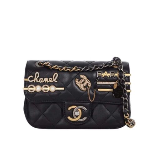 Chanel Coco Clips Mini Smooth Leather Flap Bags Black 20cm
