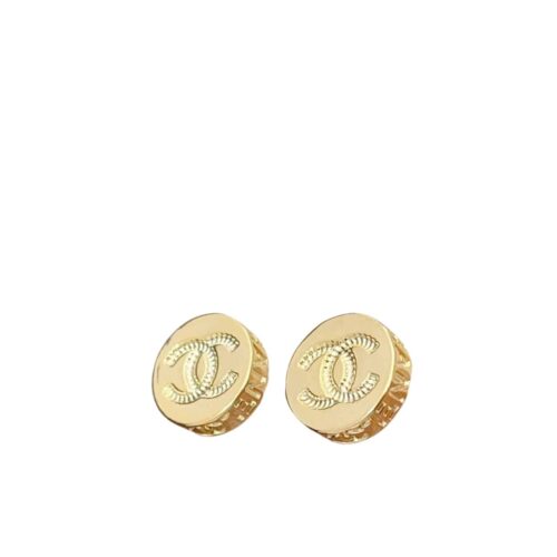 Chanel Stud Earrings Round Metal Gold