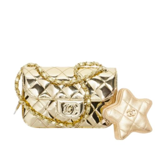 Chanel Star Mini Patent Leather Flap Bag With Coin Purse Yellow Gold 20Cm AS4646 B14873 NT671