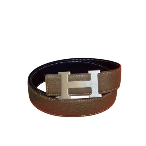 Hermes Mini H Buckle Reversible Leather Belt Brown Silver 24mm