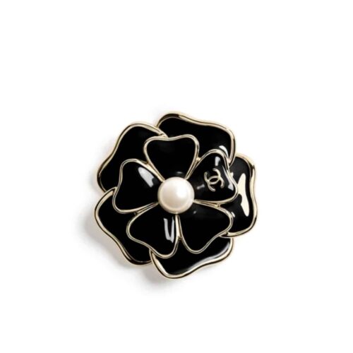 Chanel Camellia Brooch Resin Pearl Metal Black Gold ABG238 B21624 U3367