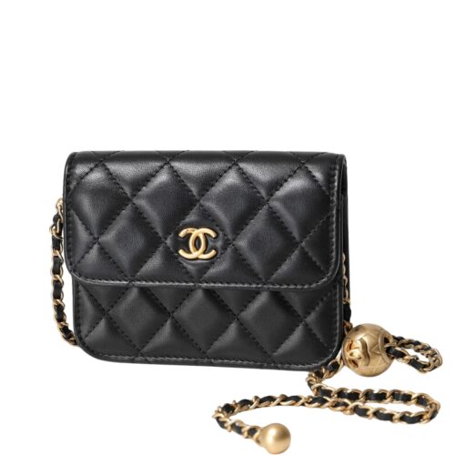 Chanel Pearl Crush Mini Quilted Smooth Leather Clutch Bag Black 15cm AP1628 B02916 94305