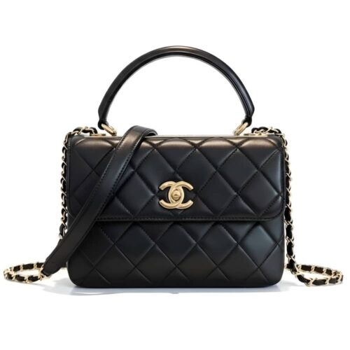 Chanel Trendy CC Medium Smooth Pattern Top Handle Bags Black 25cm A92236 Y60767 94305