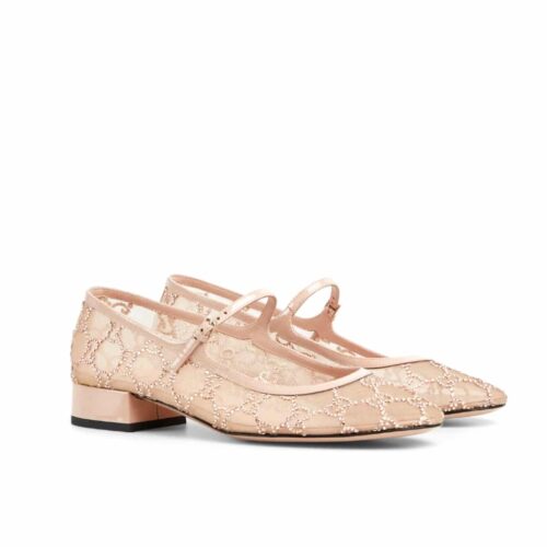 Gucci Women GG Crystal Mesh Ballet Flat Light Pink 836809 Faeq0 9941