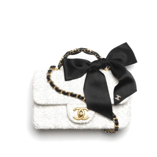 Chanel Classic Mini Velvet Top Handle Bag White 20Cm As5875 B22482 Mb103