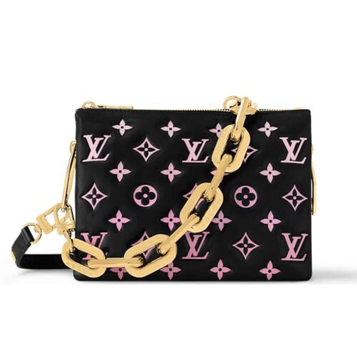 Louis Vuitton Coussin BB Leather Shoulder Bag Black Pink 21cm M12159