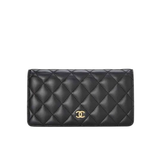 Chanel Classic Long Flap Wallet Smooth Leather Black 19cm