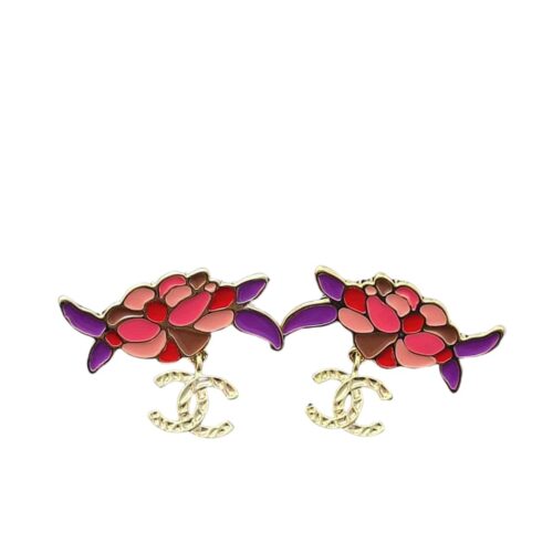 Chanel Flower Dangle Earrings Enamel Metal Multicolor Gold ABF933 B21129 U2138