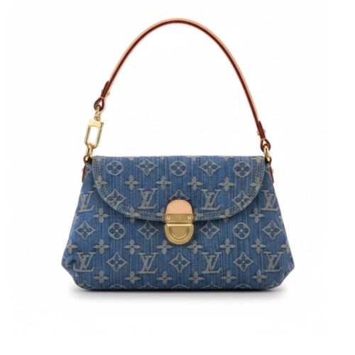 Louis Vuitton Pleaty Monogram Denim Handbag Blue 26Cm M95050