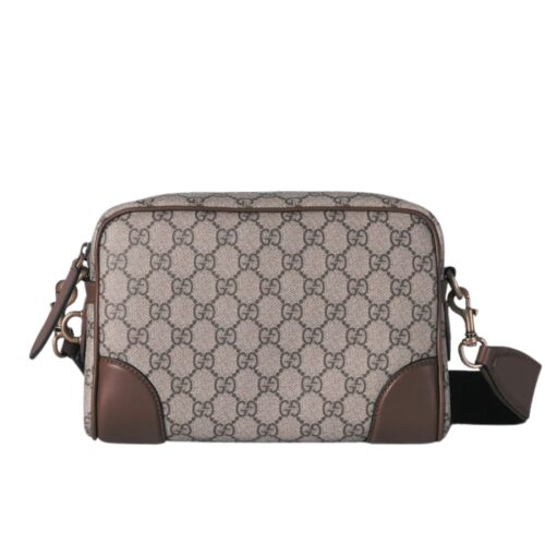 Gucci GG Emblem Small GG Monogram Canvas Crossbody Bag Grey And Dark Brown 23Cm