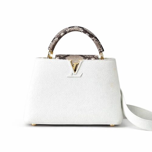 Louis Vuitton Capucines BB Grained Leather Top Handle Bag White 27cm