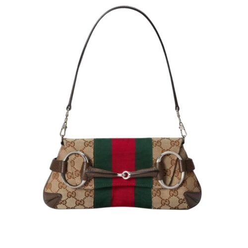 Gucci Horsebit Small GG Supreme Canvas Shoulder Bag Beige Ebony 27Cm 764339 FACM2 8747