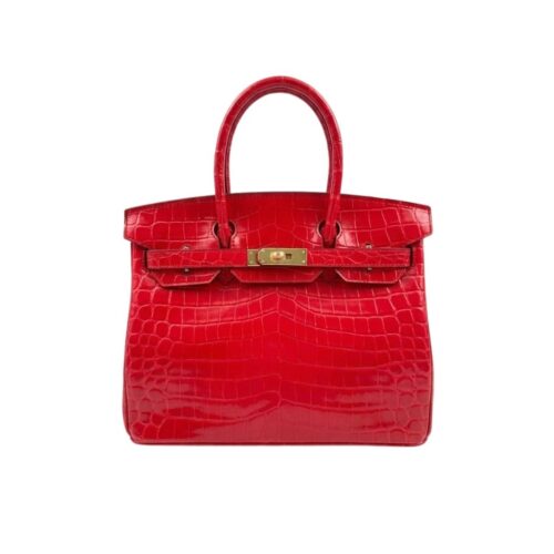 Hermes Birkin 30 Shiny Sanguine Porosus Crocodile With Gold Hardware Handbag Red 30Cm