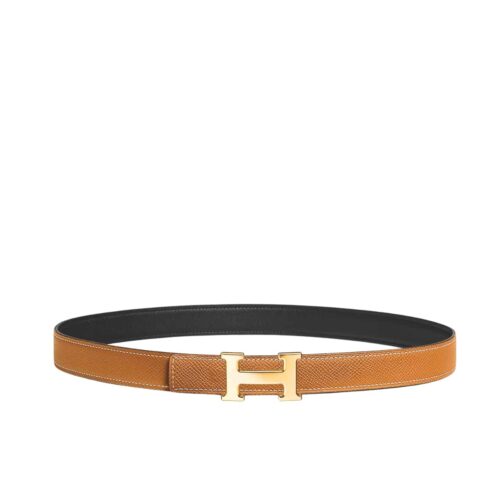 Hermes Mini H Belt Buckle And Reversible Leather Strap Gold Brown 24mm H079645CC06