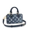 Louis Vuitton Nano Speedy Monogram Denim Handbag Blue 17Cm M81168