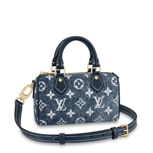 Louis Vuitton Nano Speedy Monogram Denim Handbag Blue 17Cm M81168