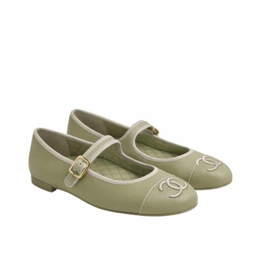 Chanel Mary Jane Flat Ballet Smooth Leather Light Green