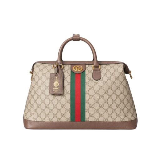 Gucci Savoy Medium GG Monogram Canvas Duffle Bag Beige And Dark Brown 43Cm 834469 FAEOI 9746