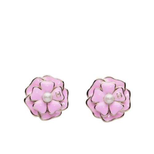 Chanel Camellia Stud Earrings Resin Pearl Metal Pink Gold ABG218 B21624 U3368