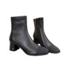 Chanel Square Toe Leather Ankle Boots Shiny Black