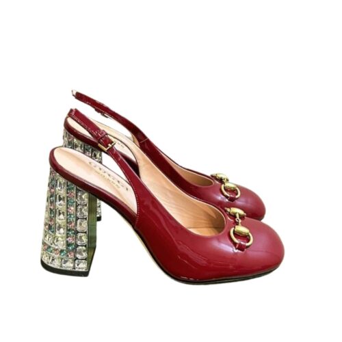 Gucci Women's Horsebit Leather Pump With Crystals Wine Red