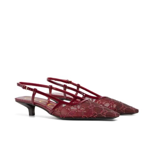 Gucci Women GG Crystal Slingback Mesh Pump Red ‎‎674668 Faeq0 6255