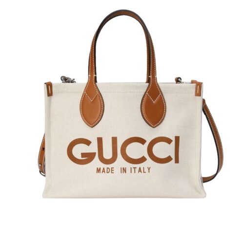 Gucci Medium Cotton Linen Canvas Tote Bag Beige And Brown 28Cm 772144 Facul 8451