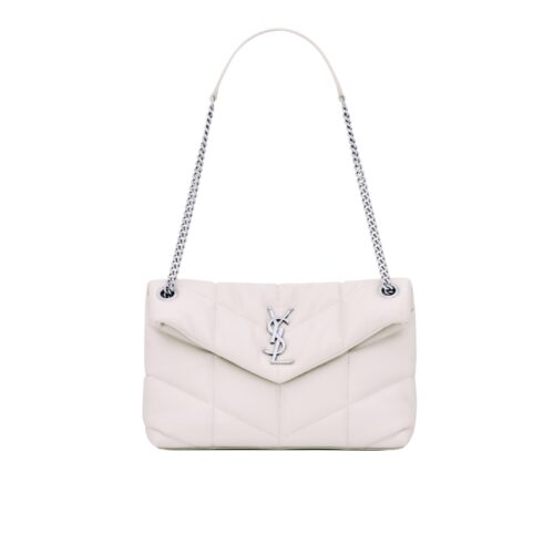 Saint Laurent Puffer Small In Leather Silver Hardware Shoulder Bag White 29Cm 577476 1EL07 9207