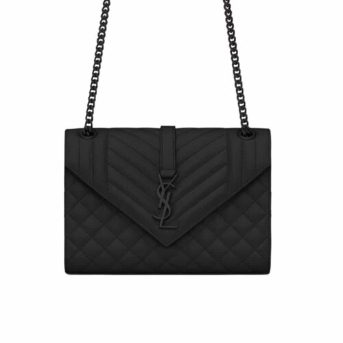 Saint Laurent Envelope Medium Quilted Grain De Poudre Embossed Leather Crossbody Bag Black Noir 24cm 600185BOW981000
