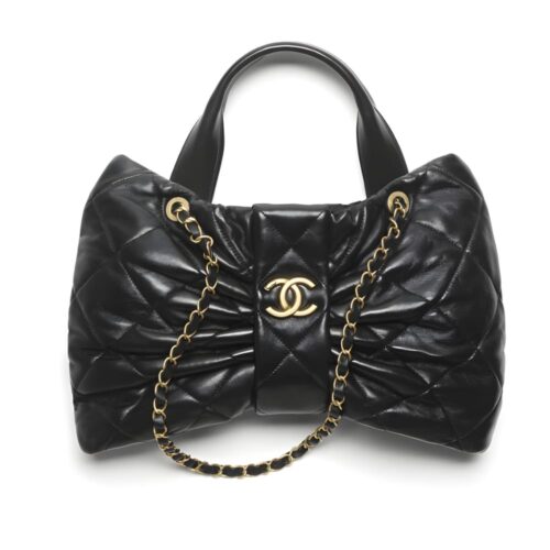 Chanel Bow Bag Maxi Shiny Smooth Leather Handle Bag Black 51cm