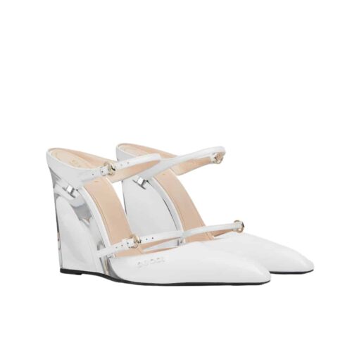 Gucci Women's Wedge Leather Mule White 827856 Clg00 9014