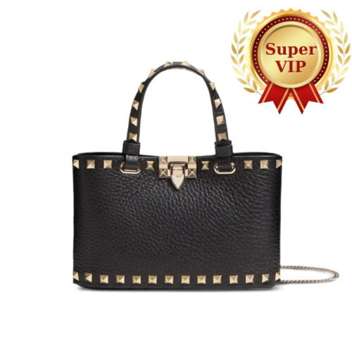 [Super Vip 1:1] Valentino Garavani Mini Rockstud Tote Bag Black 23Cm 7W2P0AT0VSH0NO