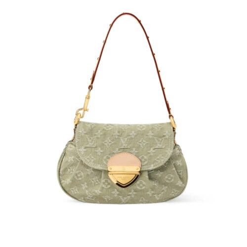 Louis Vuitton Sunset Small Monogram Denim Shoulder Bag Khaki 23cm M27210