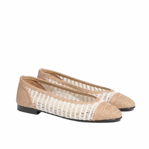 Chanel Ballerina Flat Raffia White And Beige G46352 B19806 NAFBO