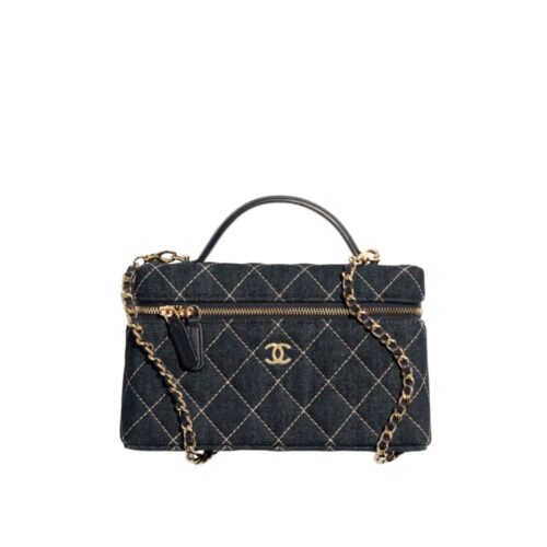 Chanel Classic Small Denim Vanity Case Dark Blue 19cm AP4385 B23492 U7663