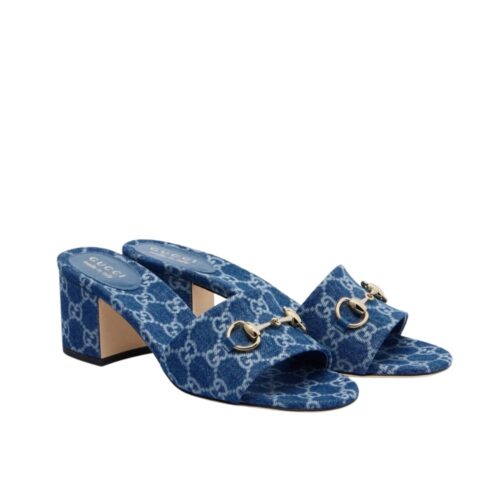 Gucci Women Slide GG Denim Sandal Blue 854882 FAFGT 4746