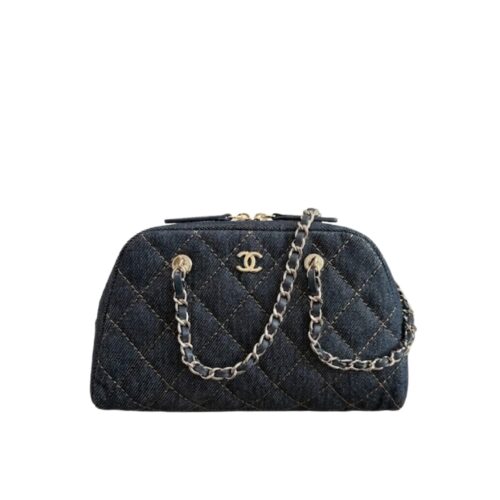 Chanel Clutch With Chain Small Denim Shoulder Bag Blue 20cm