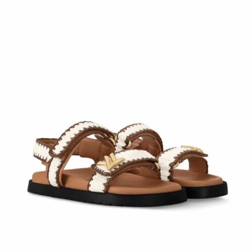 Louis Vuitton LV Sunset Flat Comfort Cotton Crochet Sandals Cognac Brown