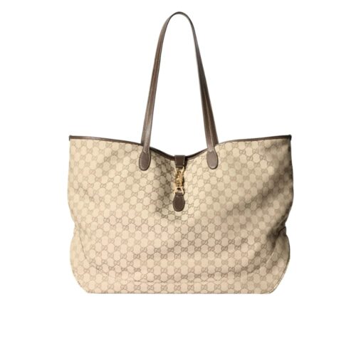 Gucci Jackie Large GG Canvas Tote Bag Sand And Dark Brown 45Cm 867014 FAFV2 9651