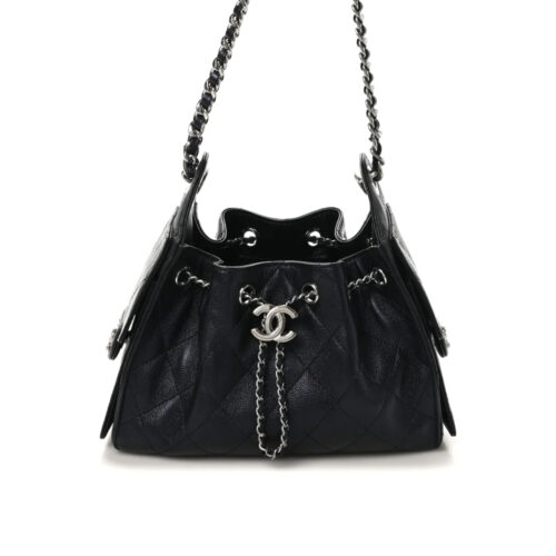 Chanel 25 Small Handbag Silver Metal Black 22cm