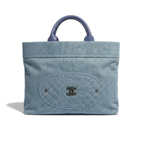Chanel Paris Book Tote Two Way Shoulder Bag Denim Blue 35Cm
