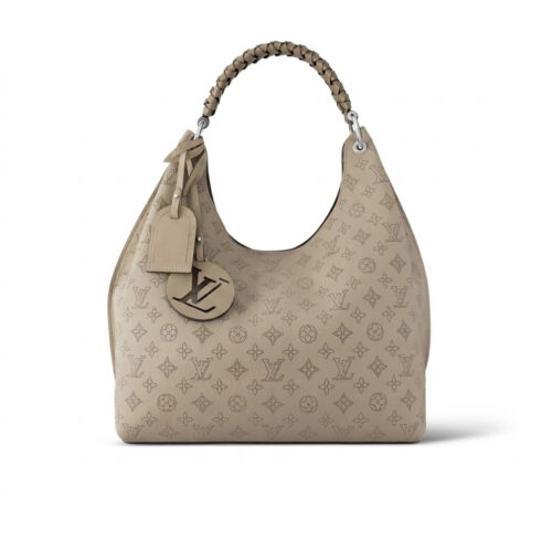 Louis Vuitton Carmel Mahina Leather Hobo Bag Galet Grey 40cm M21775