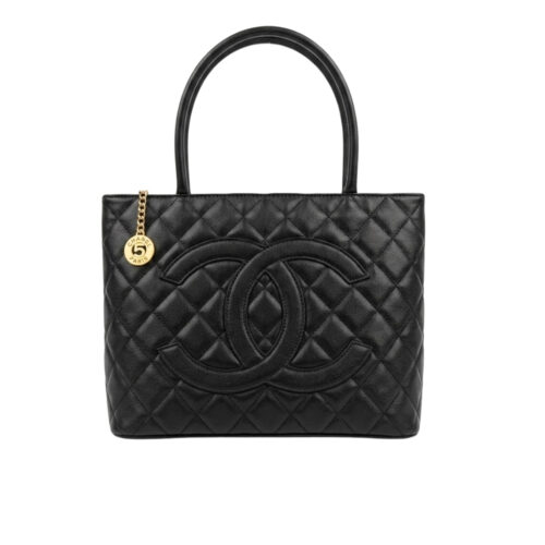 Chanel Medallion Medium Grain Leather Tote Bag Black 30cm