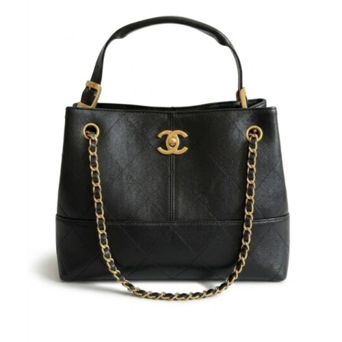 Chanel 25A Large Smooth Leather Hobo Bags Black 28cm
