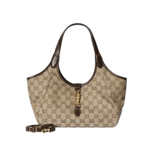 Gucci Mercato Small GG Canvas Tote Bag Sand And Dark Brown 25cm 866646 FAFV2 9651