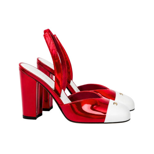 Chanel Slingback Metallic Leather In Red And White G47204B24276U9761