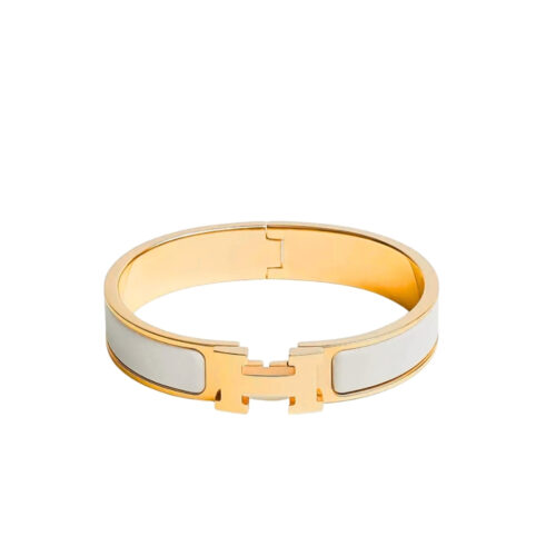 Hermes Clic Clac H Bracelet Gold In White