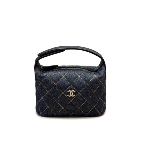 Chanel Clutch With Chain Small Denim Shoulder Bag Dark Blue 17cm