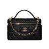Chanel 25C Vanity With Chain Small Grainy Leather Handle Bags Black 19cm