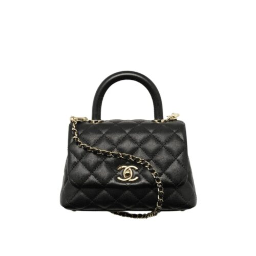 Chanel Coco Mini Grained Leather Top Handle Bag Black 15cm AS2215 B05061 94305